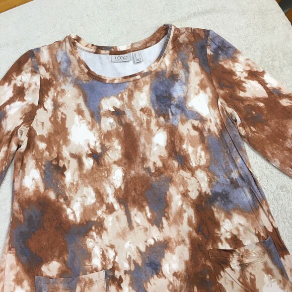 Vintage LOGO by Lori Goldstein Tunic Top Women M Brown Abstract Print Ruffle Y2K - Picture 7 of 11